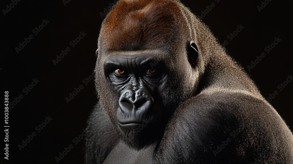 Obraz premium Gorilla Portrait in Studio with Black Background