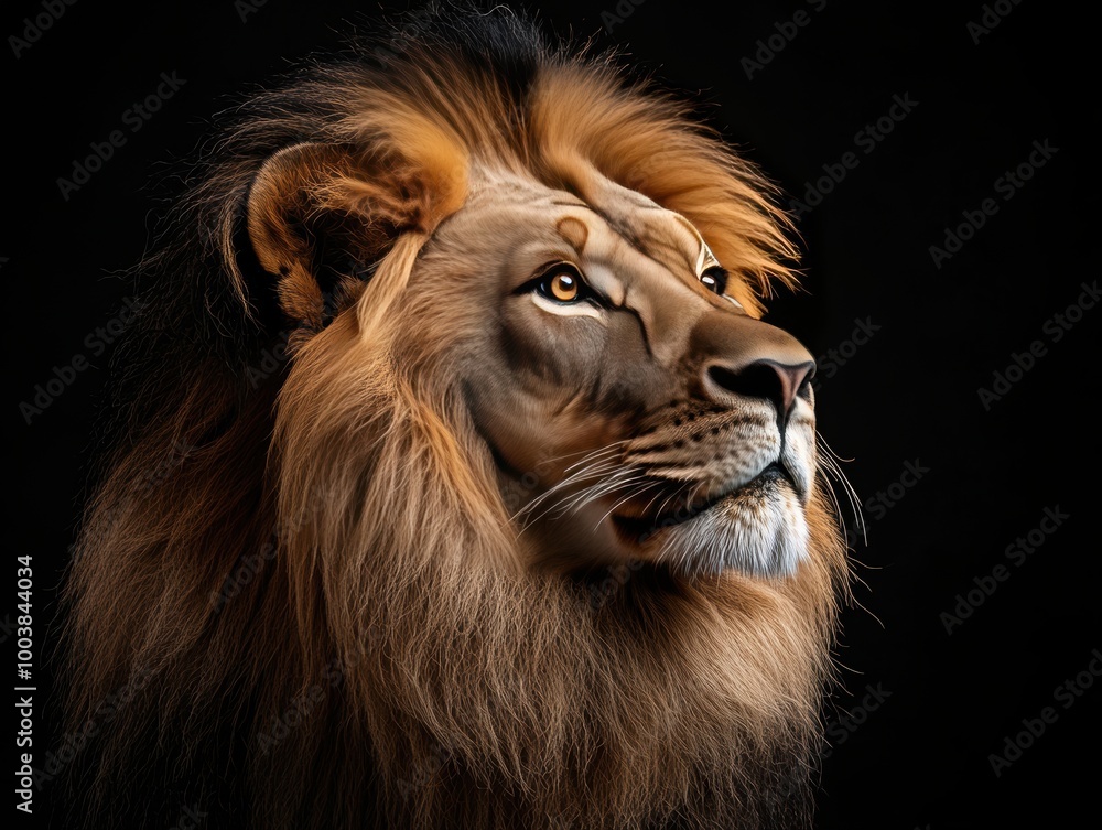 Fototapeta premium Majestic Lion Portrait on Black Background