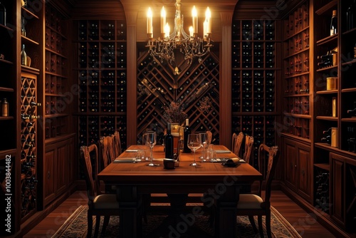 Classic traditional fine dine with wine racks, high resolution stock photo download photo