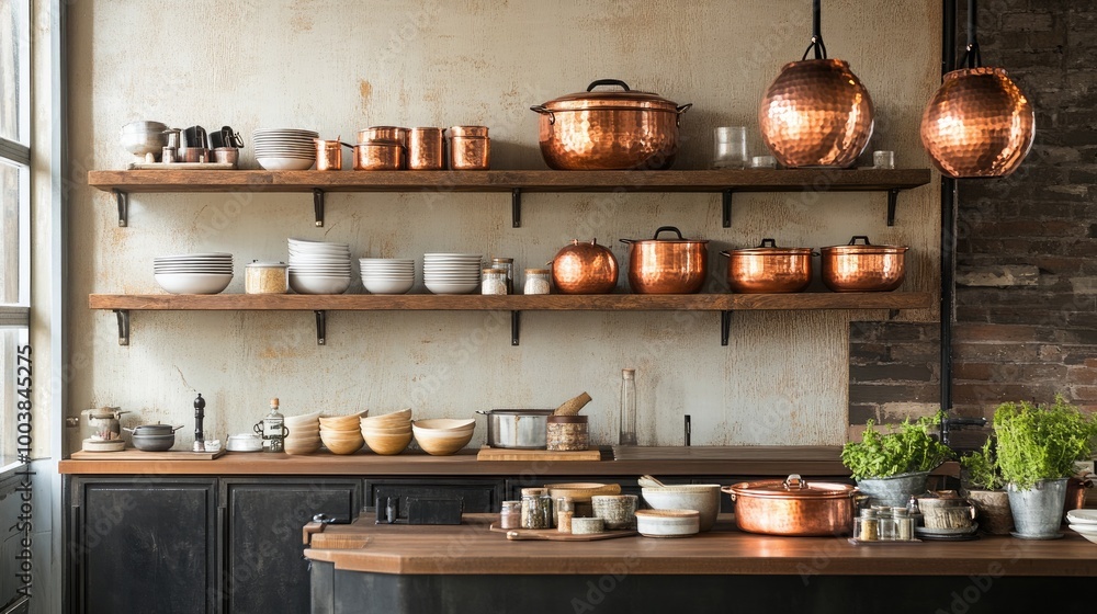Rustic kitchen with open shelving Rustic kitchen with open shelving