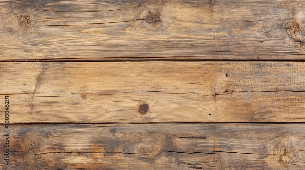 Naklejka premium A wooden surface with a grainy texture. The wood appears to be old and weathered, giving the impression of a rustic or antique feel. Scene is one of nostalgia