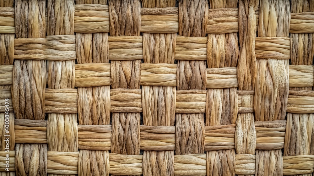 Obraz premium A woven pattern of brown and tan wood. The pattern is made up of many small pieces of wood, and the overall effect is warm and inviting