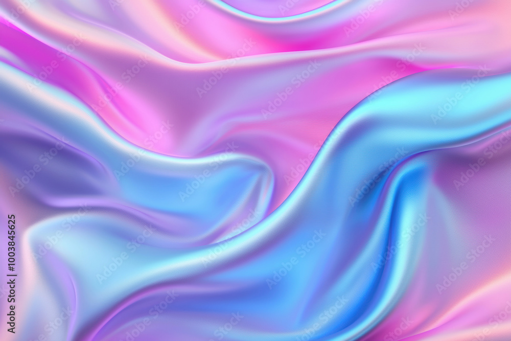 Smooth pink and blue satin fabric flowing and forming waves Smooth pink and blue satin fabric flowing and forming waves