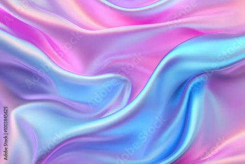 Smooth pink and blue satin fabric flowing and forming waves