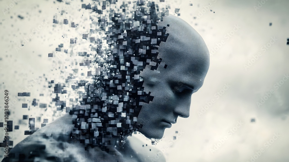 Composite image of digital gray pixelated 3d man. Composite image of digital gray pixelated 3d man.