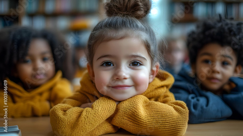 Smiling Girl with Friends in Yellow Sweater
