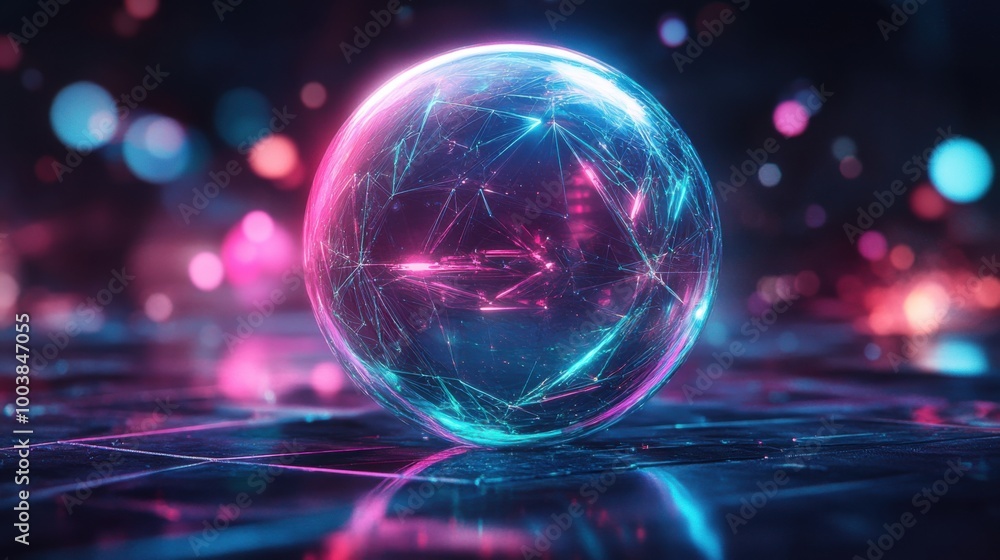 Futuristic 3D holographic sphere with complex geometric patterns Futuristic 3D holographic sphere with complex geometric patterns