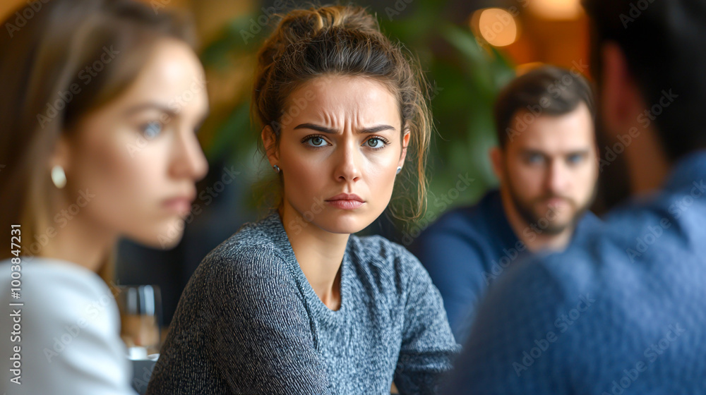 Fototapeta premium Tension in Group Conversation with Distracted Individuals