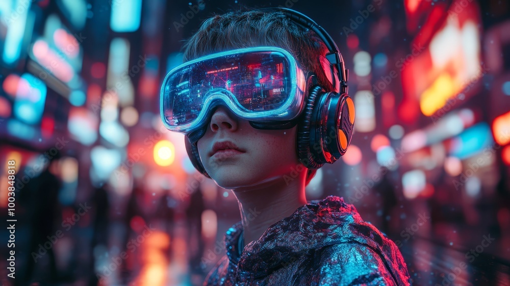 Futuristic Teen in a Virtual Neon World - Made with Generative AI Futuristic Teen in a Virtual Neon World - Made with Generative AI