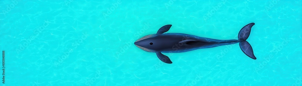 Fototapeta premium Playful baby whale in flat design, top view, bay theme, water color, Complementary Color Scheme