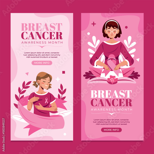 Breast Cancer Awareness Month banners with women and pink ribbons