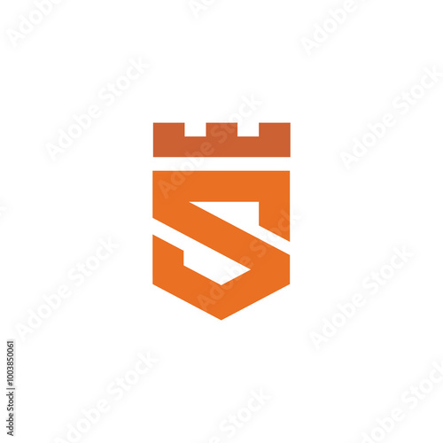 Shield Castle Letter S Logo design vector template