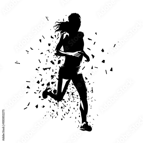 Run, running woman, isolated vector silhouette. Front view. Female runner