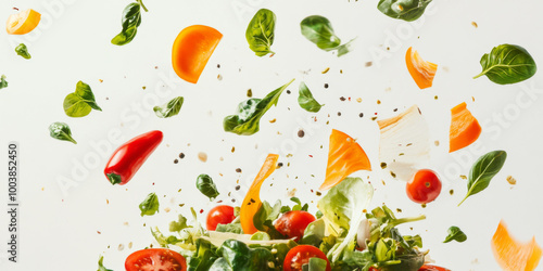 Wallpaper Mural Fresh vegetables and greens exploding in the air against a clean white backdrop Torontodigital.ca