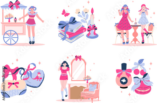 Fashionable Women and Stylish Accessories Illustrations