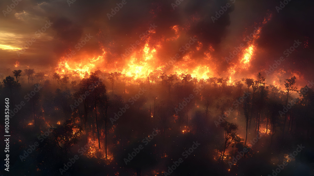 Fototapeta premium Forest Fire Burning: A Time-Lapse of Nature's Fury