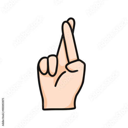 vector illustration of hand showing cross finger, isolated on white background