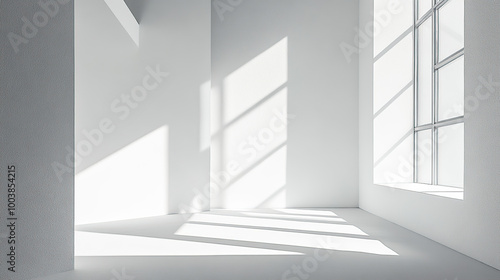 3D rendering of an empty white room with a minimalistic interior design