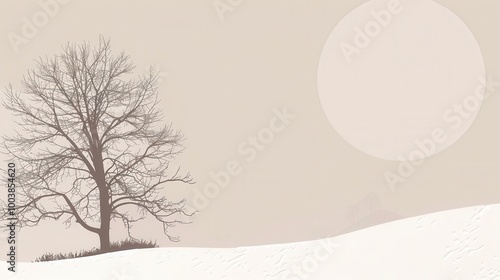 Winter-themed banner, light grey background, bare tree silhouette in the distance, spacious copy area. 