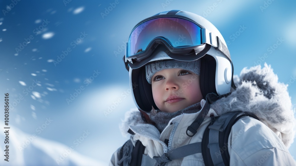 portrait of little boy wearing ski clothes in the snow portrait of little boy wearing ski clothes in the snow