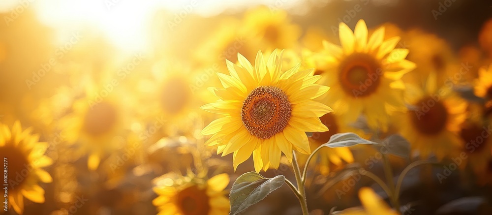 Fototapeta premium Bright Sunflowers in a Sunlit Field Capturing the Essence of Summer and Nature's Beauty