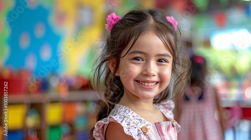 Smiling girl in a colorful classroom