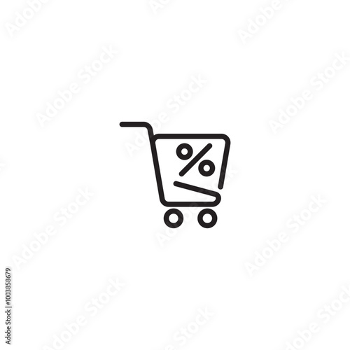 A shopping basket with a discount sign icon is a symbol commonly used to represent online shopping or e-commerce. Editable icon.