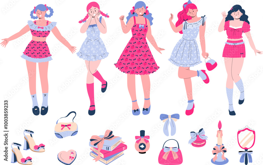 Fashionable women with accessories illustration Fashionable women with accessories illustration