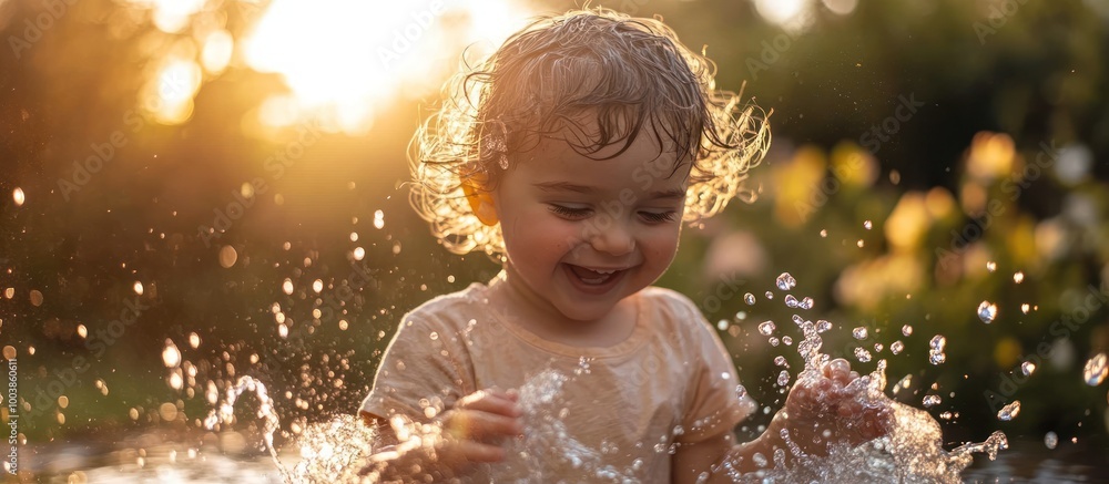 A happy little girl playing in the water and splashing around, smiling and laughing while enjoying the warm summer sun. A happy little girl playing in the water and splashing around, smiling and laughing while enjoying the warm summer sun.