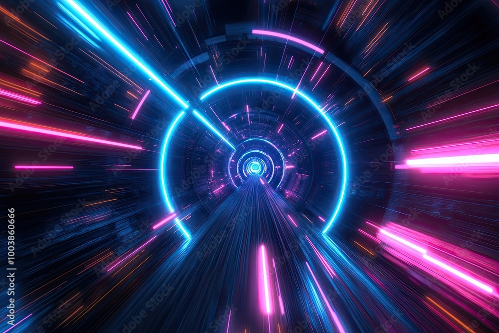 A vibrant tunnel of light featuring electric blue and pink streaks, evoking a sense of speed and movement in a digital landscape. A vibrant tunnel of light featuring electric blue and pink streaks, evoking a sense of speed and movement in a digital landscape.