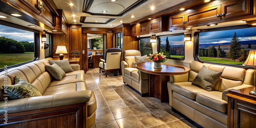 Fototapeta premium Experience ultimate comfort and style with elegant luxury motorhome furniture, designed for a sophisticated journey