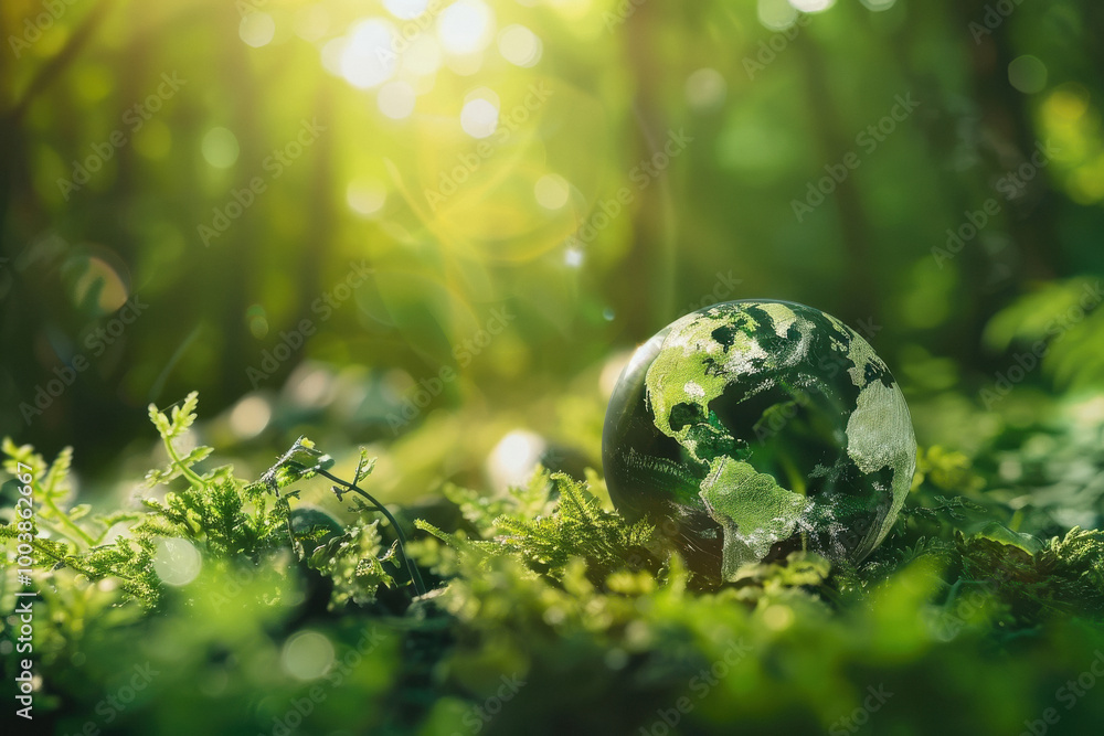 A globe is sitting on a green field A globe is sitting on a green field