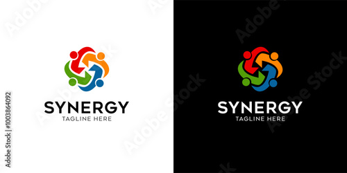 logo Synergy, the concept of two or more entities working together, The interlocking circles represent the coming together of diverse elements