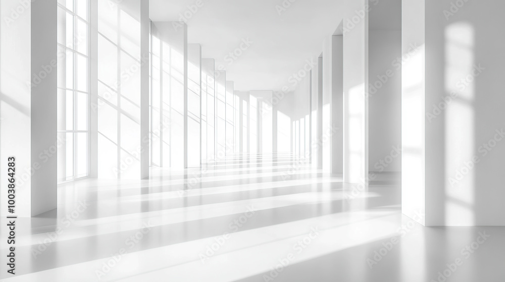 Obraz premium 3D rendering of an empty white room with a minimalistic interior design
