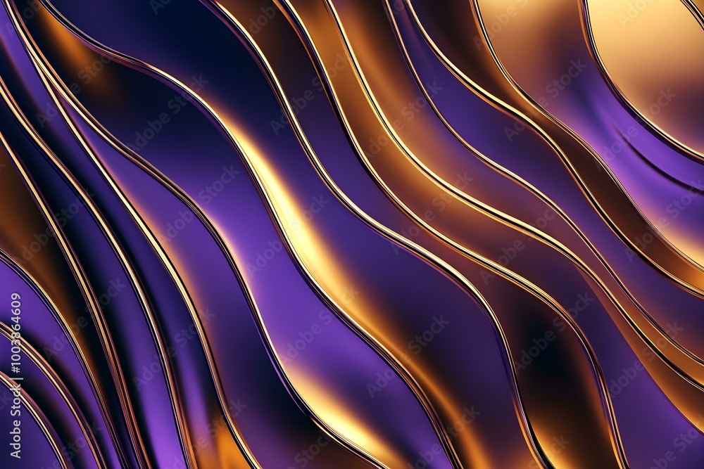 Obraz premium Wavy Golden and Purple Metallic 3D Background