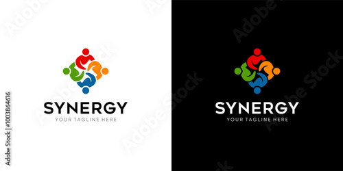 logo Synergy, the concept of two or more entities working together, The interlocking circles represent the coming together of diverse elements