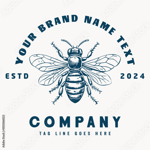 hand drawn bee logo illustration