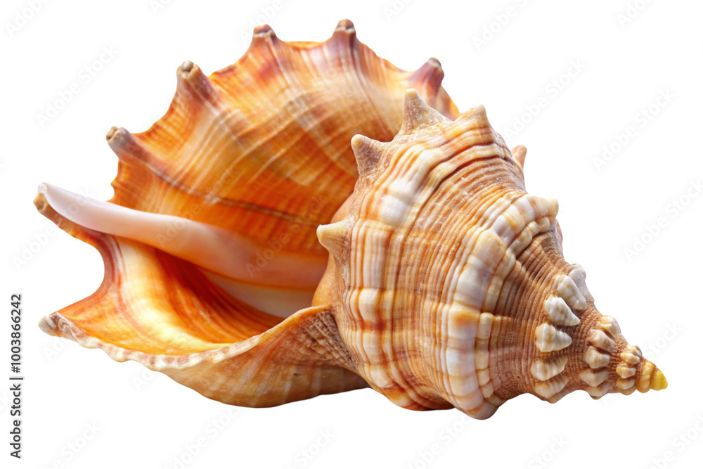 A close-up of a spiral seashell isolated on a white background, showcasing its natural beauty as a marine souvenir from the beach A close-up of a spiral seashell isolated on a white background, showcasing its natural beauty as a marine souvenir from the beach