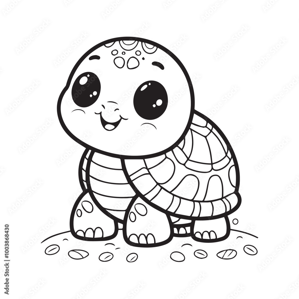 Fototapeta premium Cute cartoon turtle. Vector illustration. Coloring book for children.