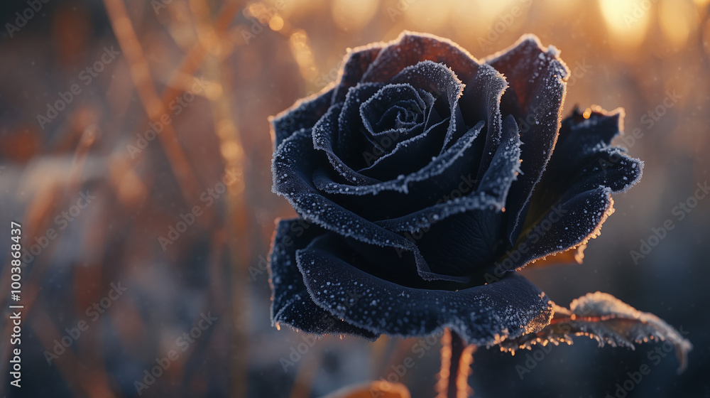 Close up of frosted black rose with autumn colors Close up of frosted black rose with autumn colors