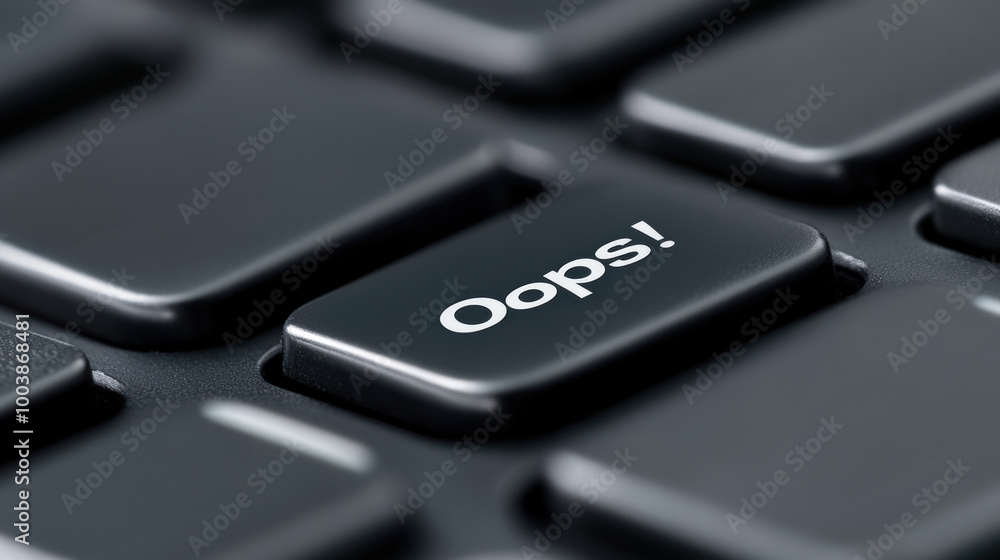 A close up of a black keyboard with the word 'oops' on it, AI A close up of a black keyboard with the word 'oops' on it, AI