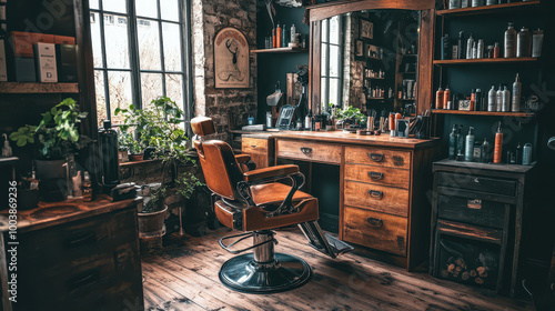 Classic hair dresser and barbar shop internal view photo