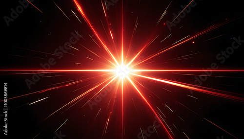 dynamic red celestial explosion black background glowing sunburst digital lens flare