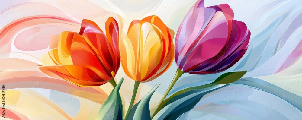 Colorful abstract tulips painting with vibrant Colorful abstract tulips painting with vibrant