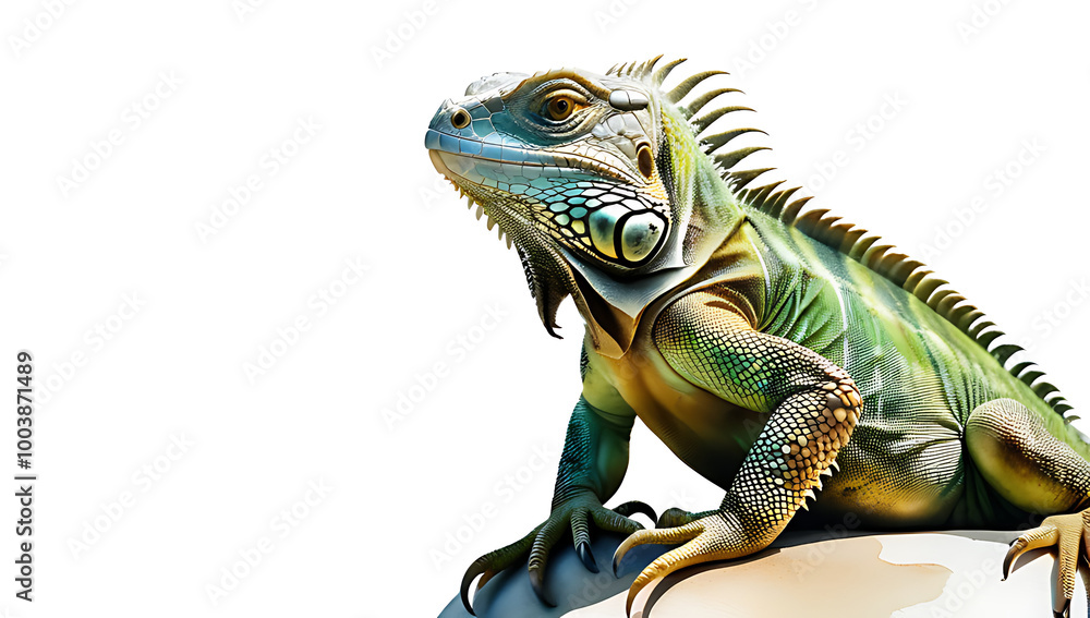 Obraz premium iguana watercolor rendering white backdrop artistic portrayal nature wonder