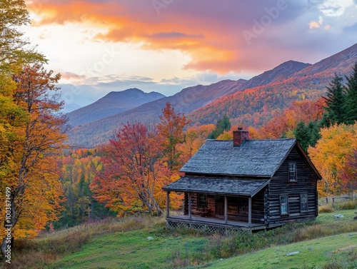 Cozy Wooden Cabin in Majestic Autumn Valley