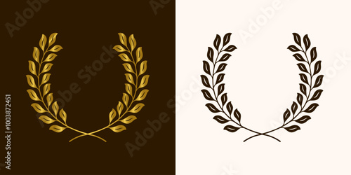 golden laurels wreaths and branches with leaves. swirls, twigs and flower ornaments. herbs, flowers and plants elements. vector design elements