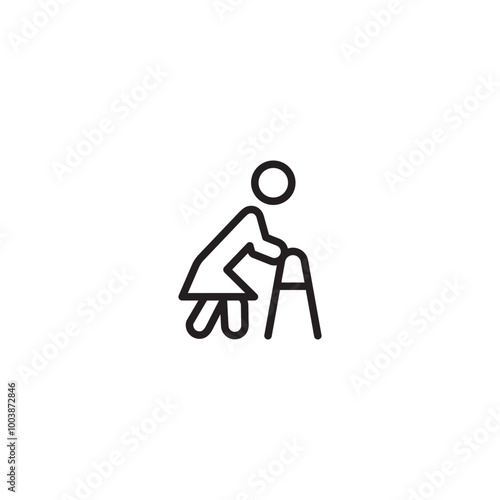 Elderly woman person using a walker. Elderly person with mobility aid, using a walker. Icon of an individual using a walker.