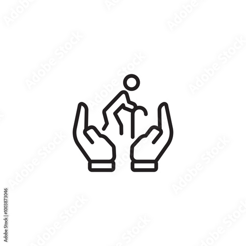 Caring hands. Elderly care icon. Support and protection. Senior care. Hands holding elderly figure.