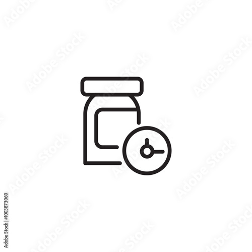 Time taking dose medication icon, hour pills treatment, ingestion tablets reminder. Editable stroke.